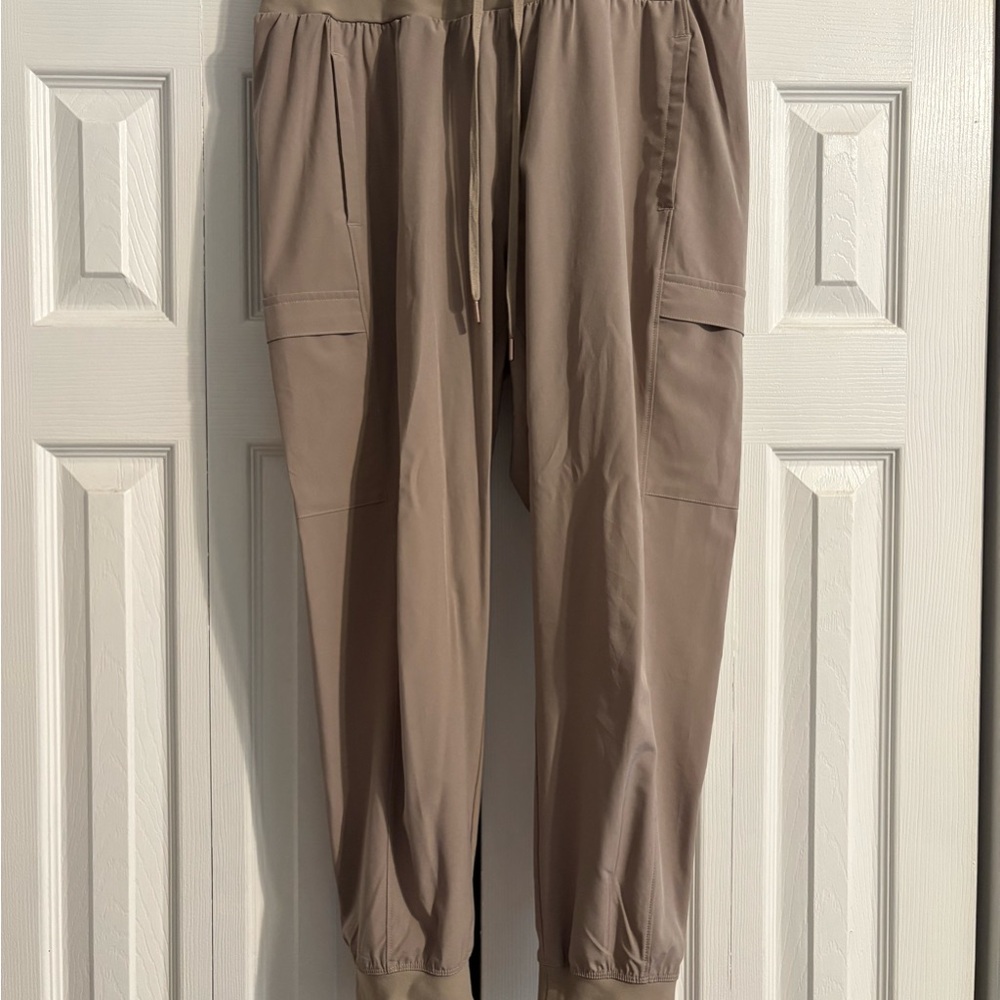 CALIA by Carrie Underwood Tan Track Pants with High Waist and Drawstring